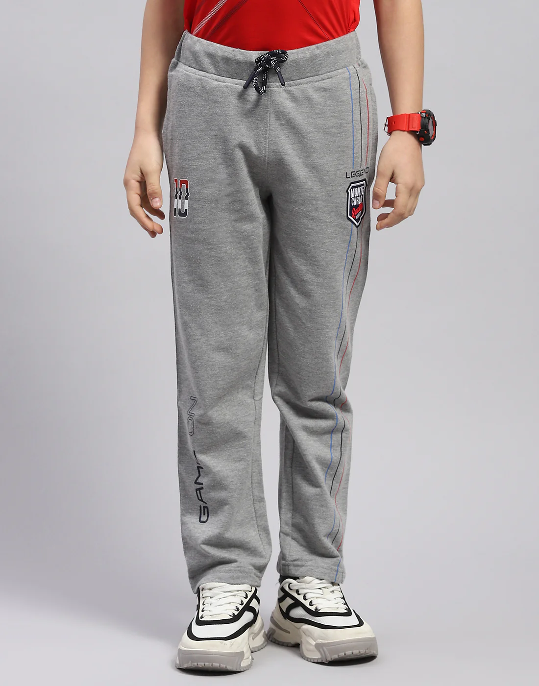 Boys Grey Melange Printed Regular Fit Lower - Image 2