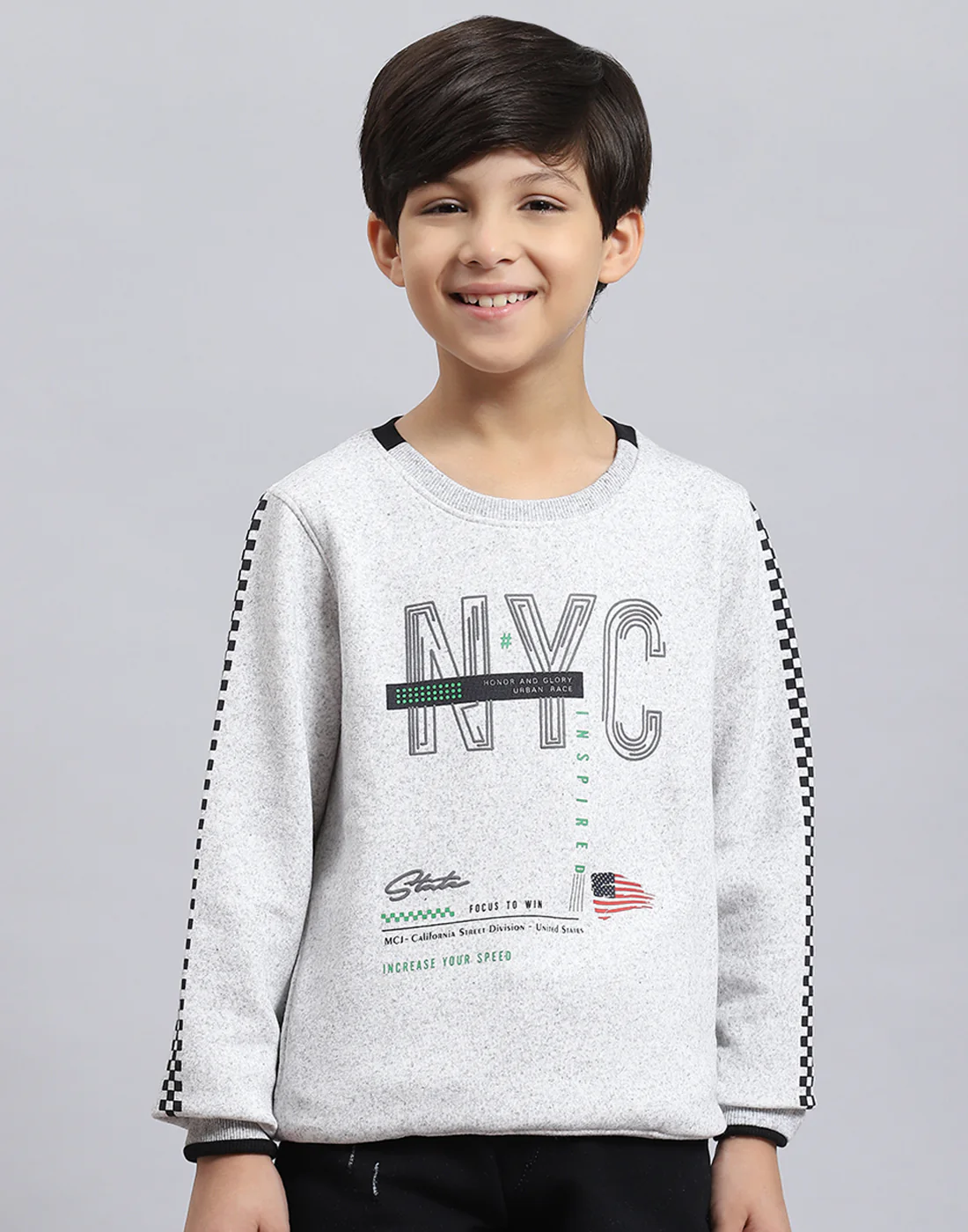 Boys Grey Melange Printed Round Neck Full Sleeve Sweatshirt - Image 2