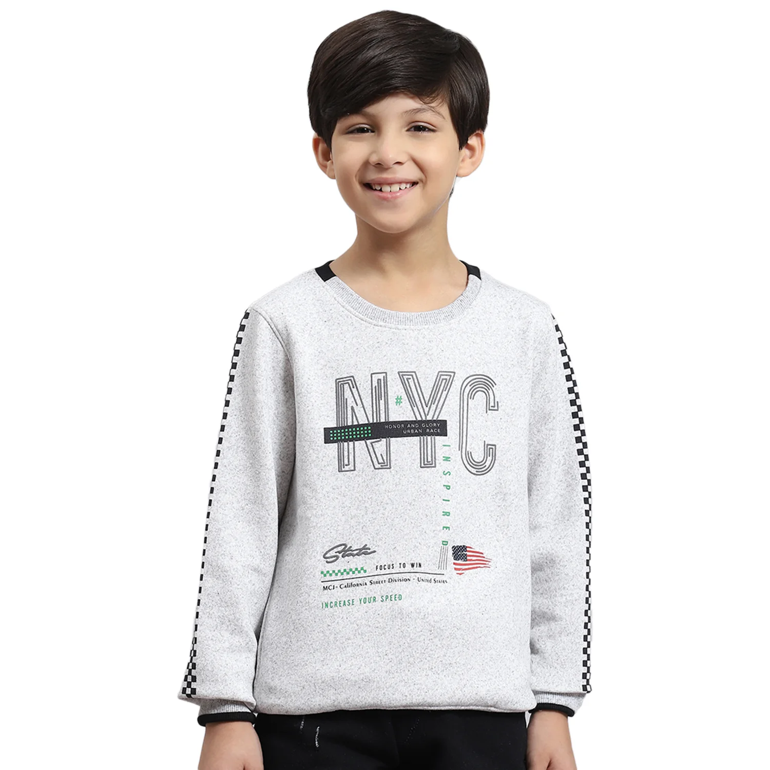 Boys Grey Melange Printed Round Neck Full Sleeve Sweatshirt - Image 5