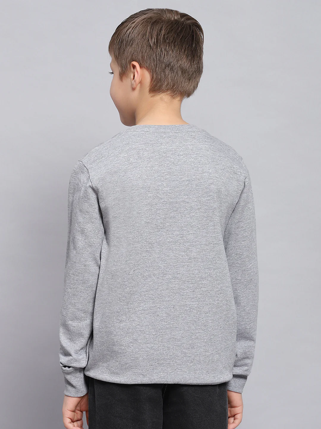 Boys Grey Melange Printed Round Neck Full Sleeve Sweatshirt - Image 5