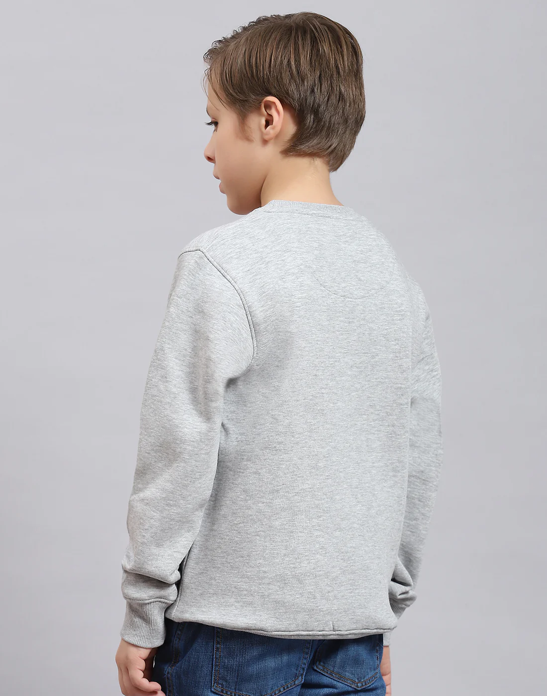Boys Grey Melange Printed Round Neck Full Sleeve Sweatshirt - Image 5