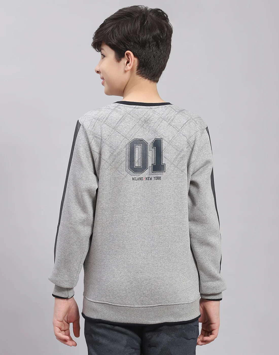 Boys Grey Melange Printed Round Neck Full Sleeve Sweatshirt - Image 5