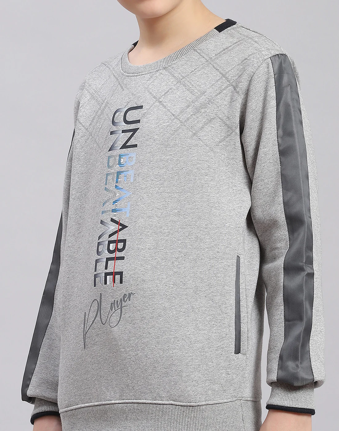 Boys Grey Melange Printed Round Neck Full Sleeve Sweatshirt - Image 6