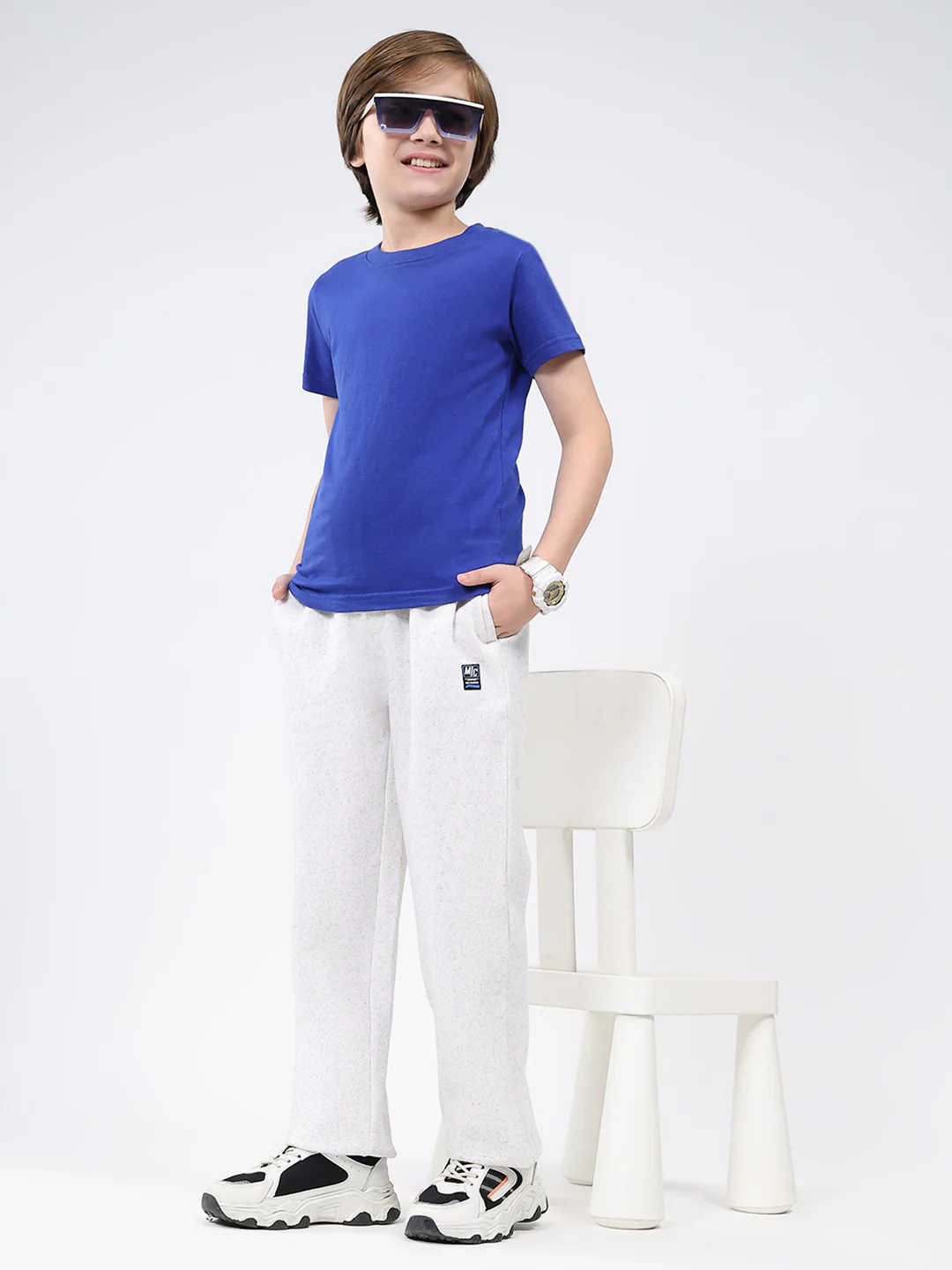 Boys Grey Melange Solid Regular Fit Lower - Image 2