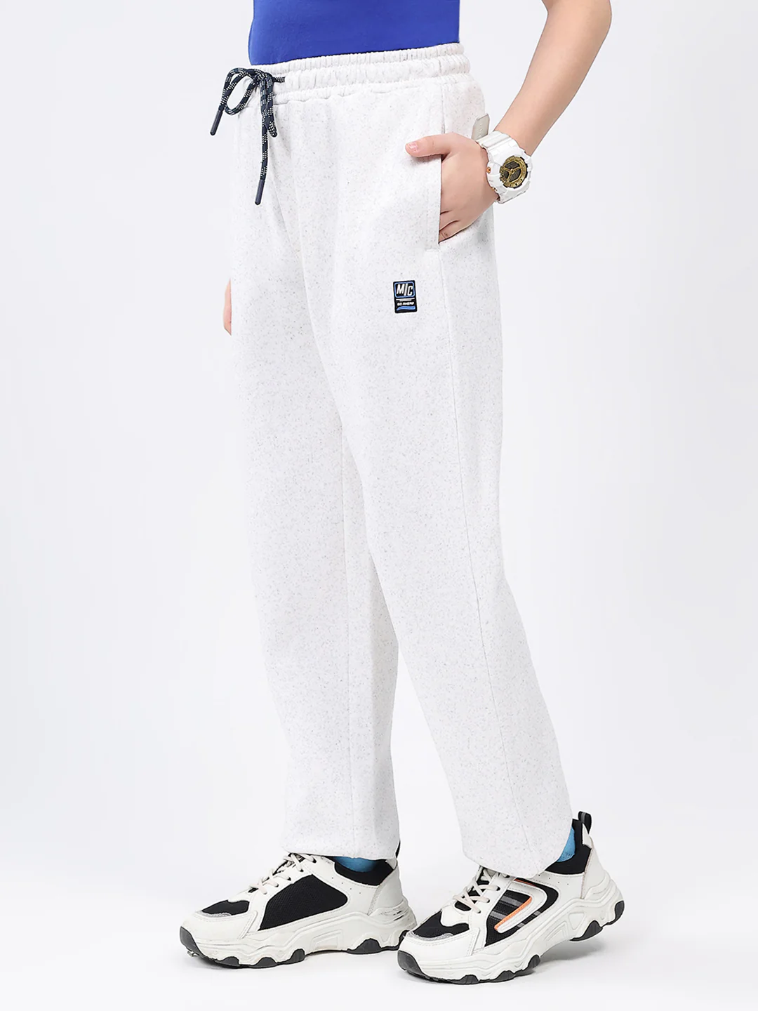 Boys Grey Melange Solid Regular Fit Lower - Image 3