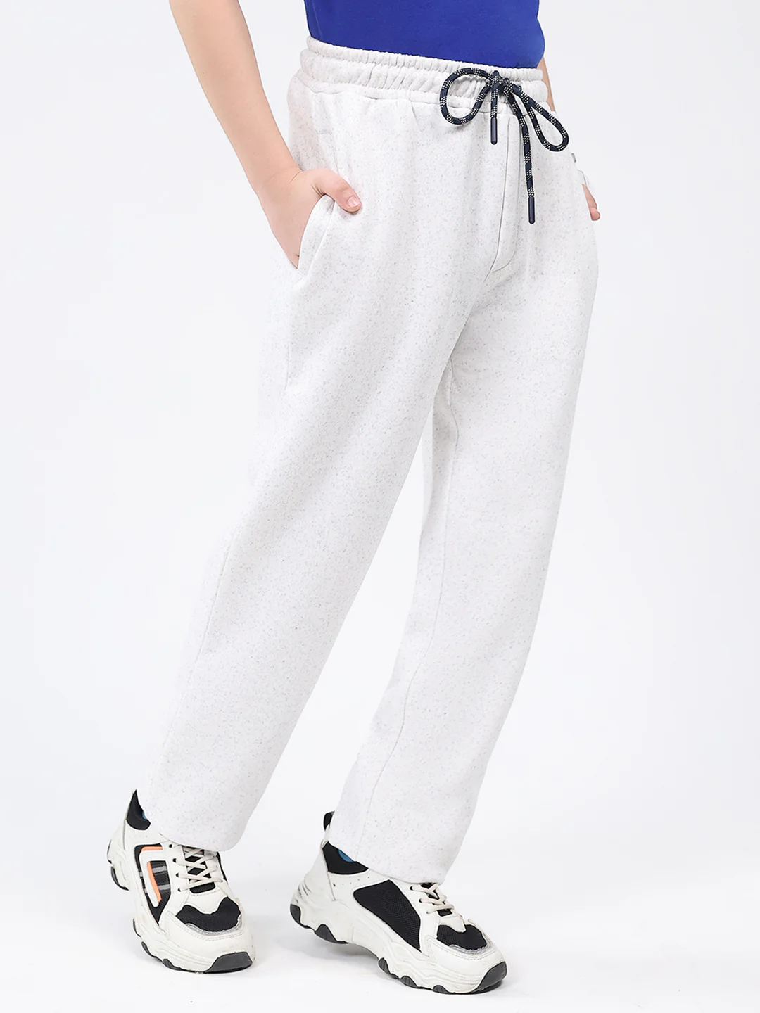 Boys Grey Melange Solid Regular Fit Lower - Image 4