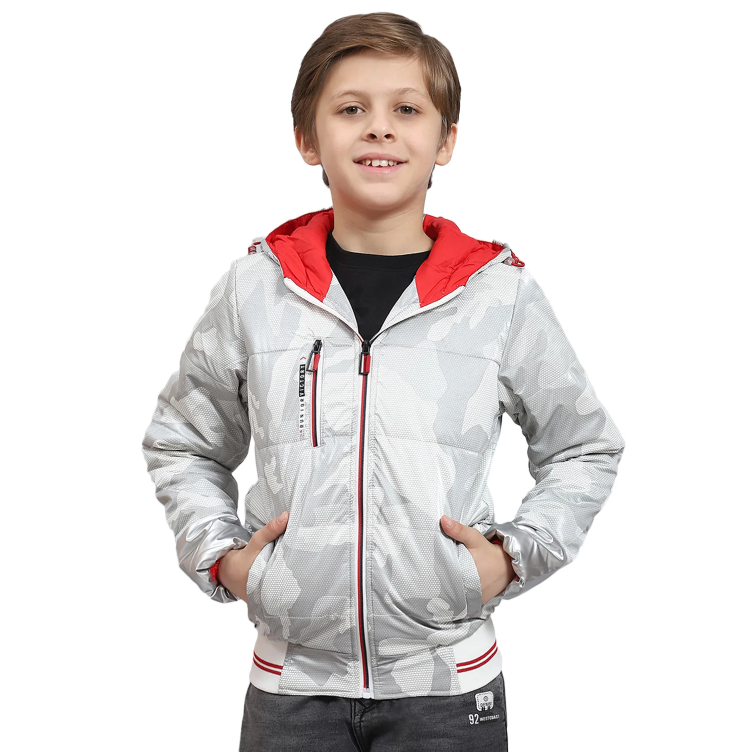 Boys Grey Printed Hooded Full Sleeve Boys Jacket - Image 5
