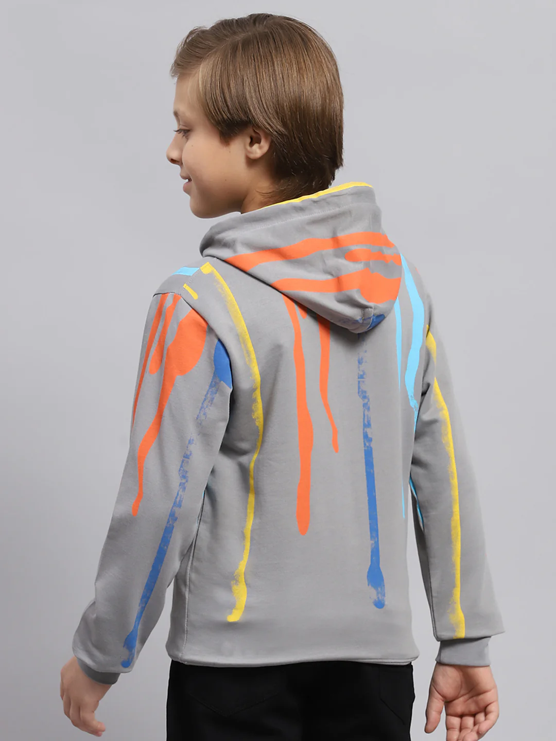 Boys Grey Printed Hooded Full Sleeve Sweatshirt - Image 5