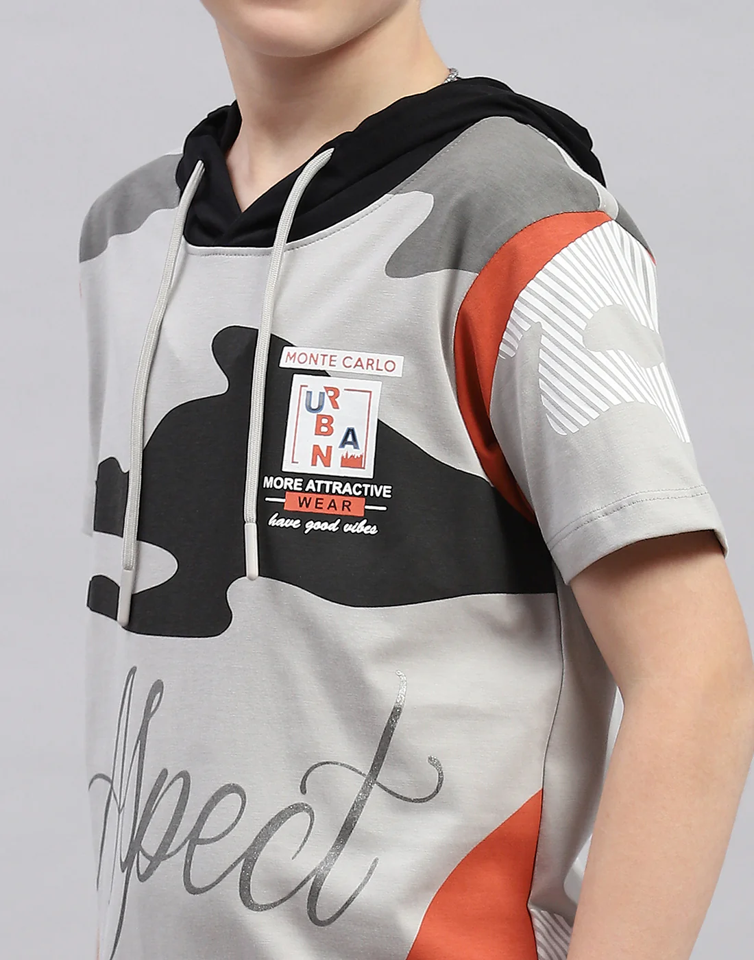 Boys Grey Printed Hooded Half Sleeve T-Shirt - Image 6