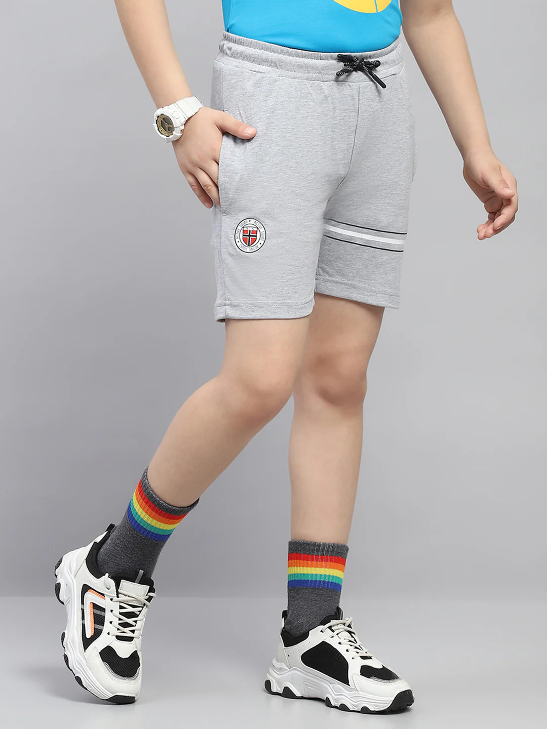 Boys Grey Printed Regular Fit Bermuda - Image 4