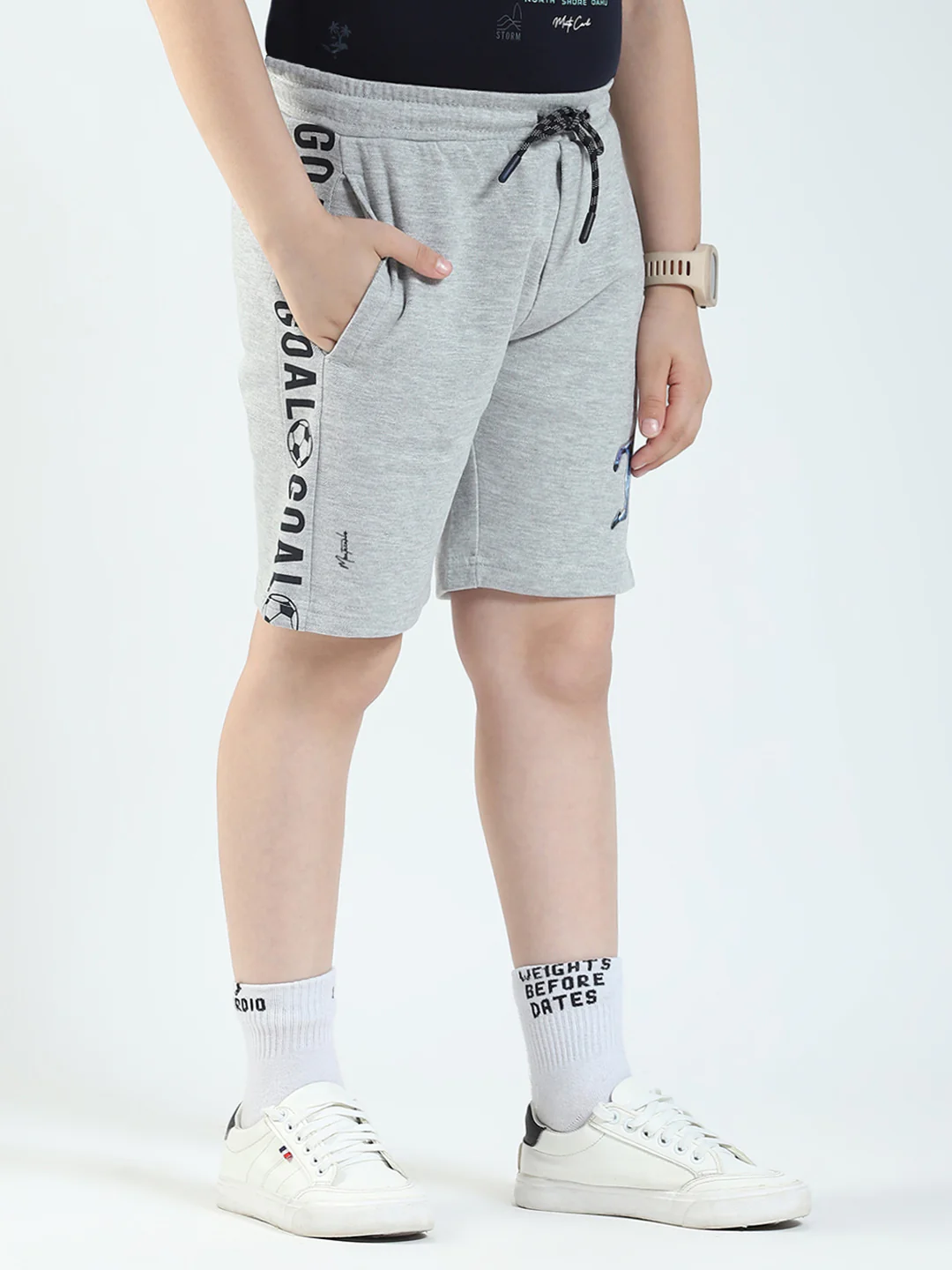 Boys Grey Printed Regular Fit Bermuda - Image 4