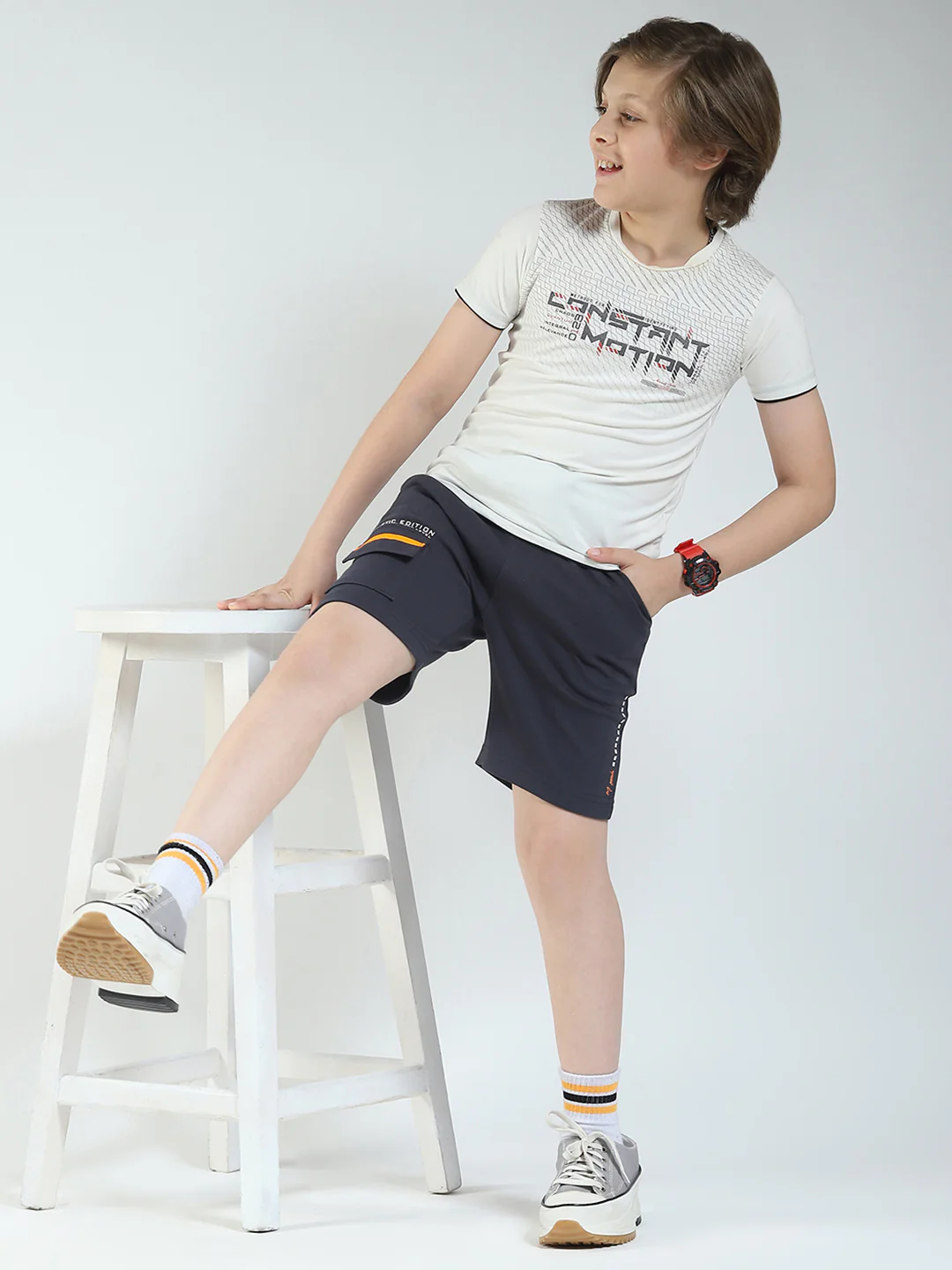 Boys Grey Printed Regular Fit Bermuda - Image 2