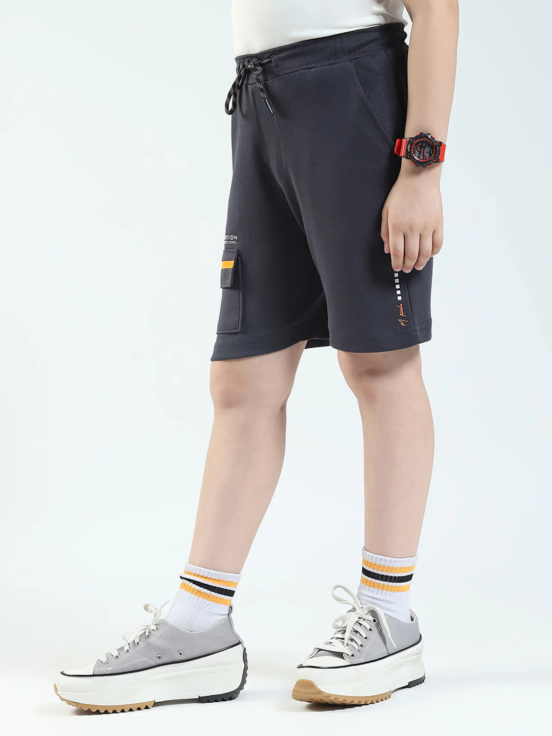 Boys Grey Printed Regular Fit Bermuda - Image 3