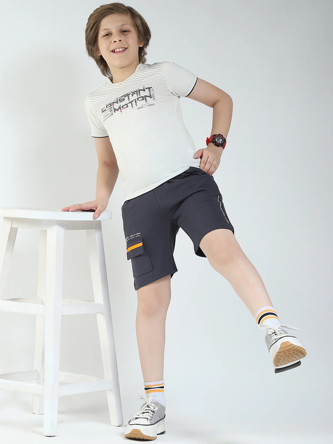 Boys Grey Printed Regular Fit Bermuda - Image 6
