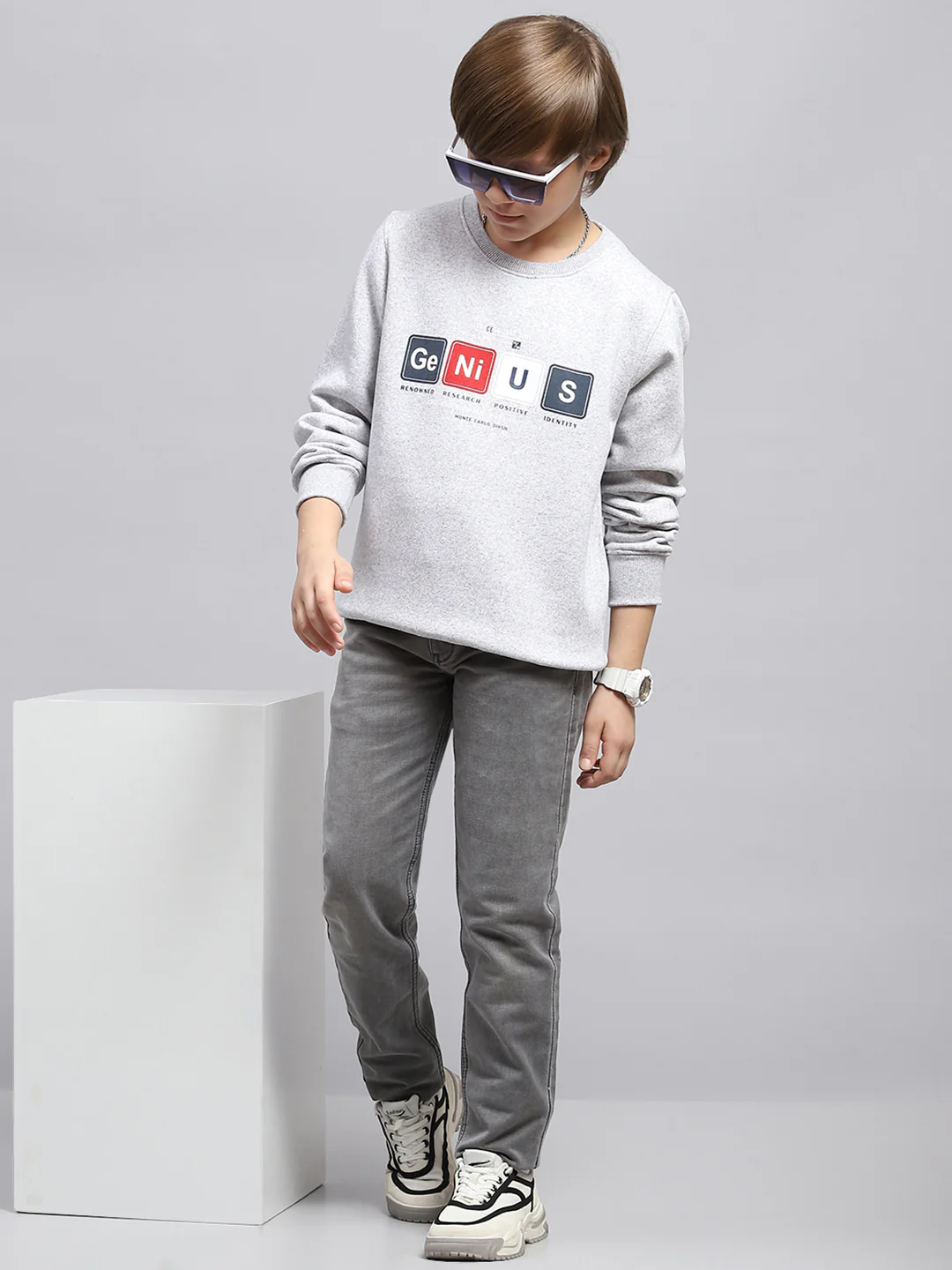 Boys Grey Printed Round Neck Full Sleeve Sweatshirt - Image 2