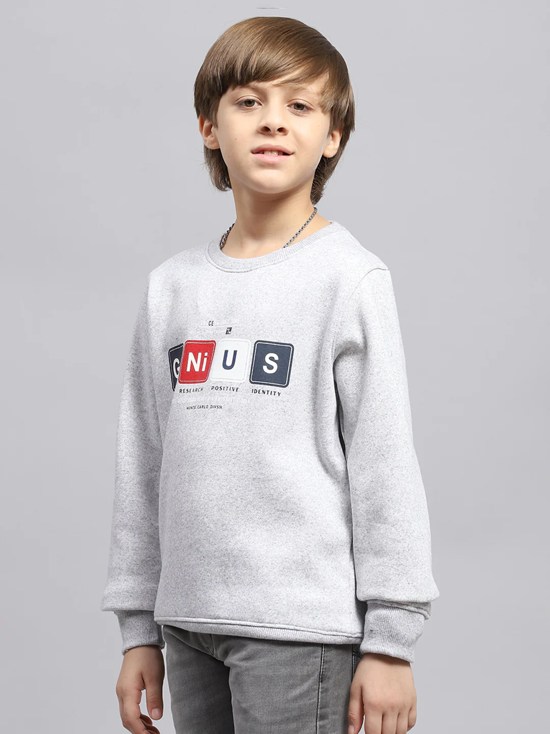 Boys Grey Printed Round Neck Full Sleeve Sweatshirt - Image 3