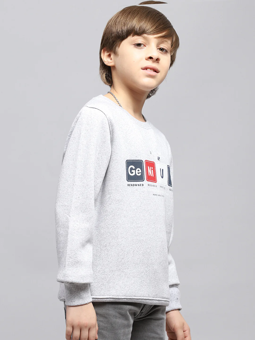 Boys Grey Printed Round Neck Full Sleeve Sweatshirt - Image 4