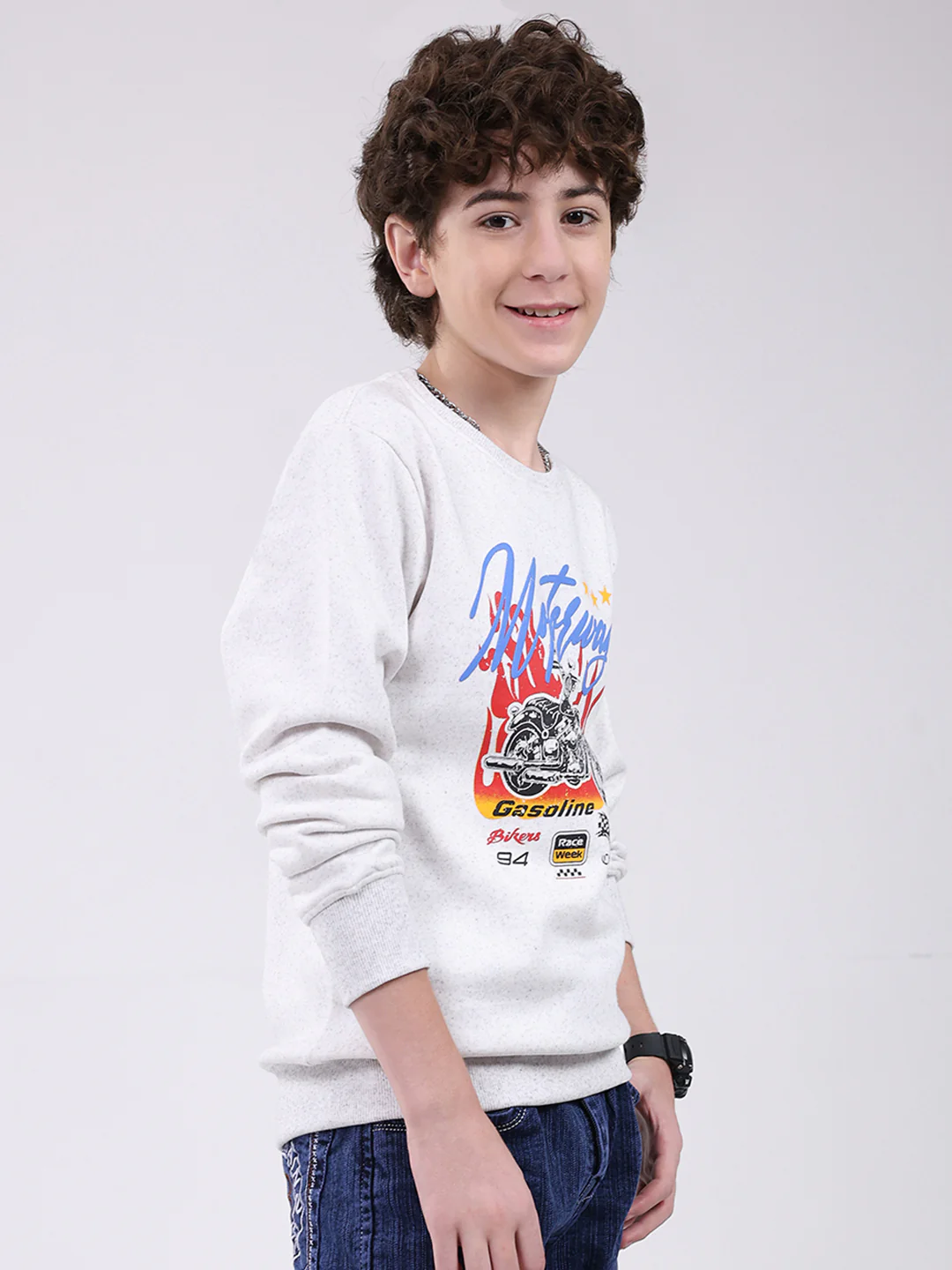 Boys Grey Printed Round Neck Full Sleeve Sweatshirt - Image 4