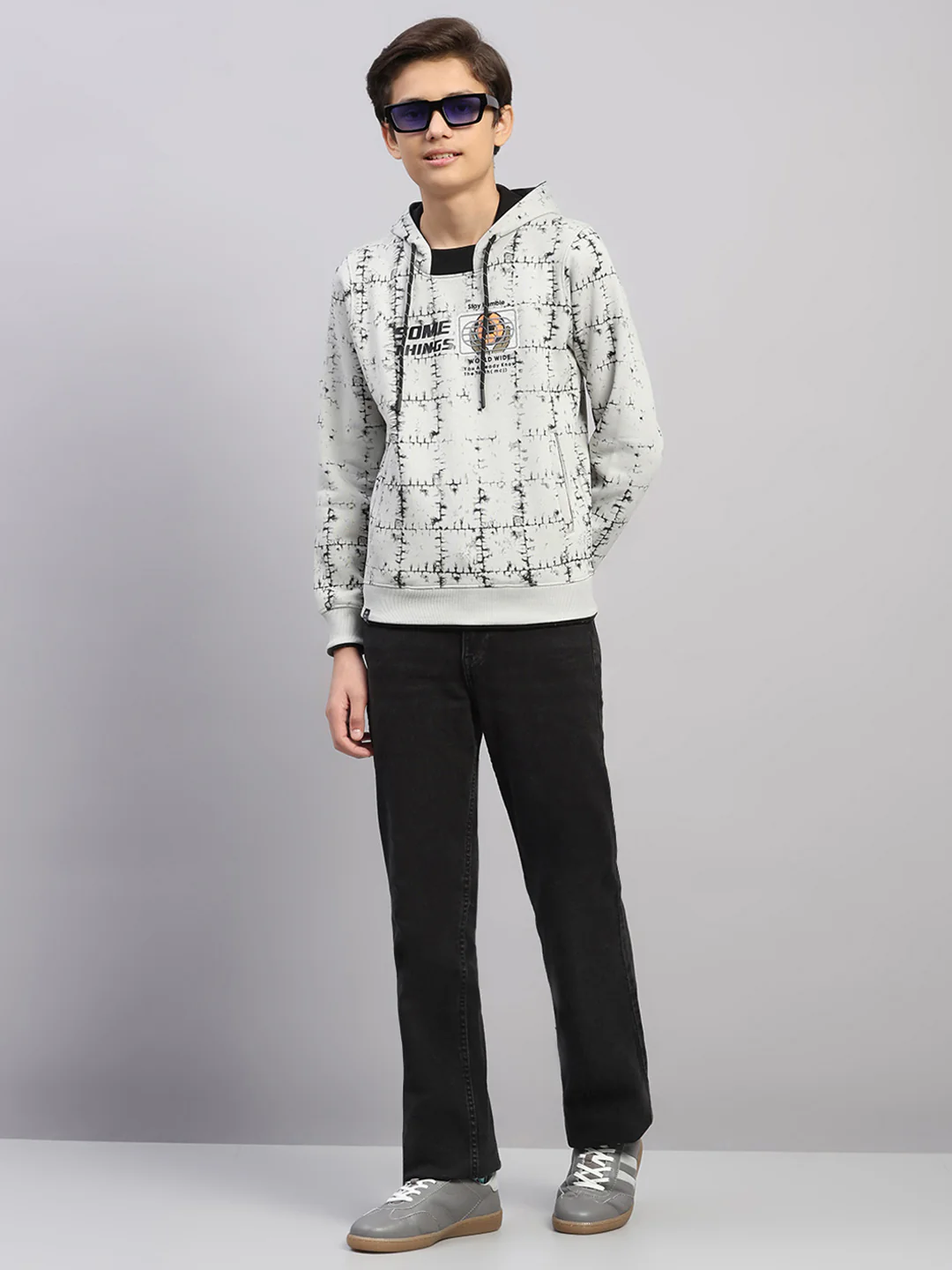 Boys Grey Printed Round Neck Full Sleeve Sweatshirt - Image 2