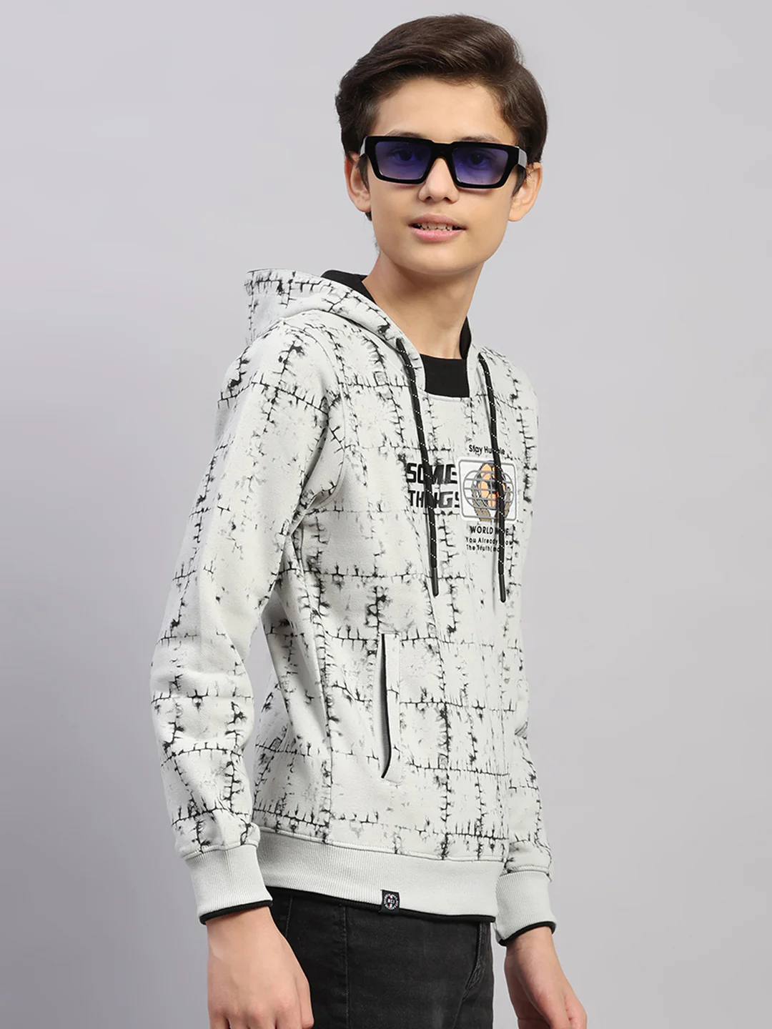 Boys Grey Printed Round Neck Full Sleeve Sweatshirt - Image 4