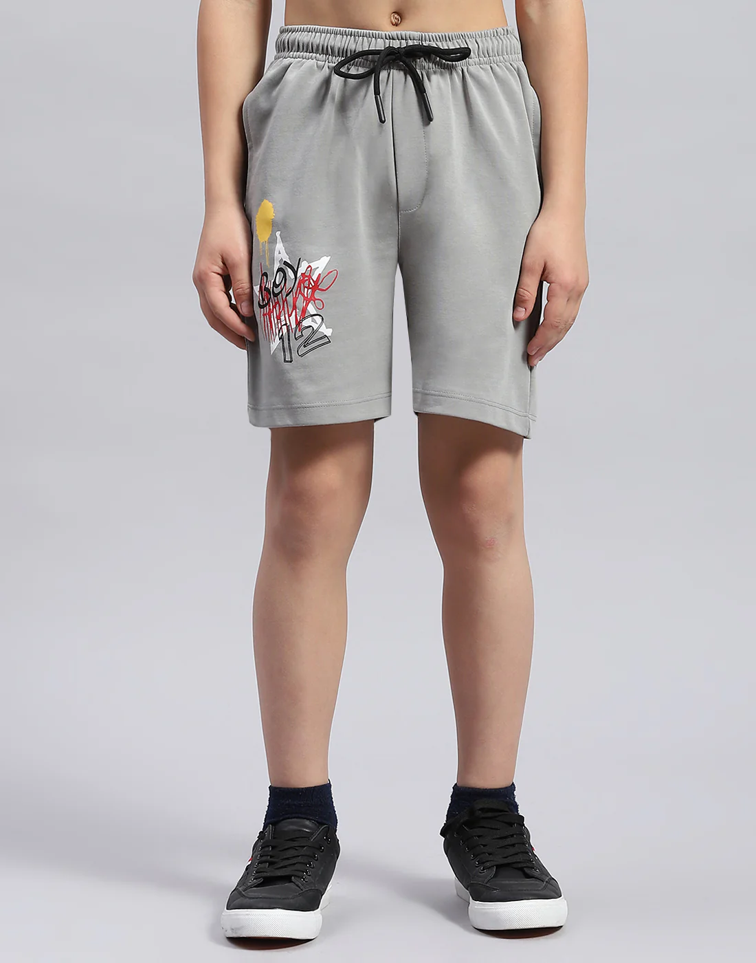 Boys Grey Printed Round Neck Half Sleeve Bermuda Set - Image 7