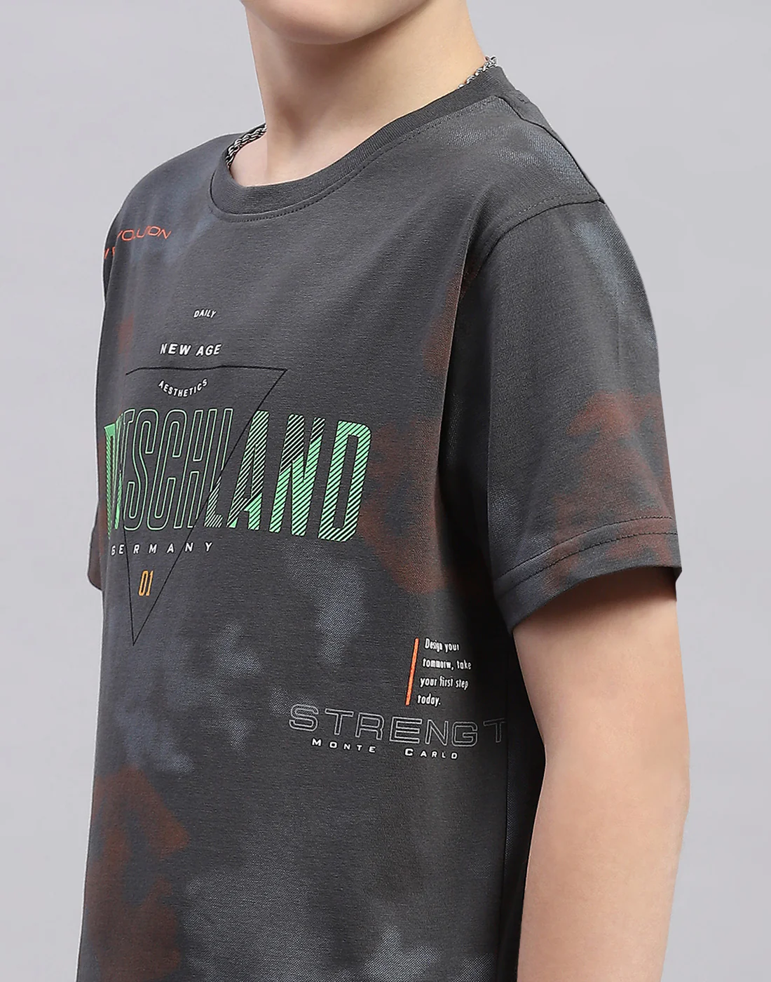 Boys Grey Printed Round Neck Half Sleeve T-Shirt - Image 6