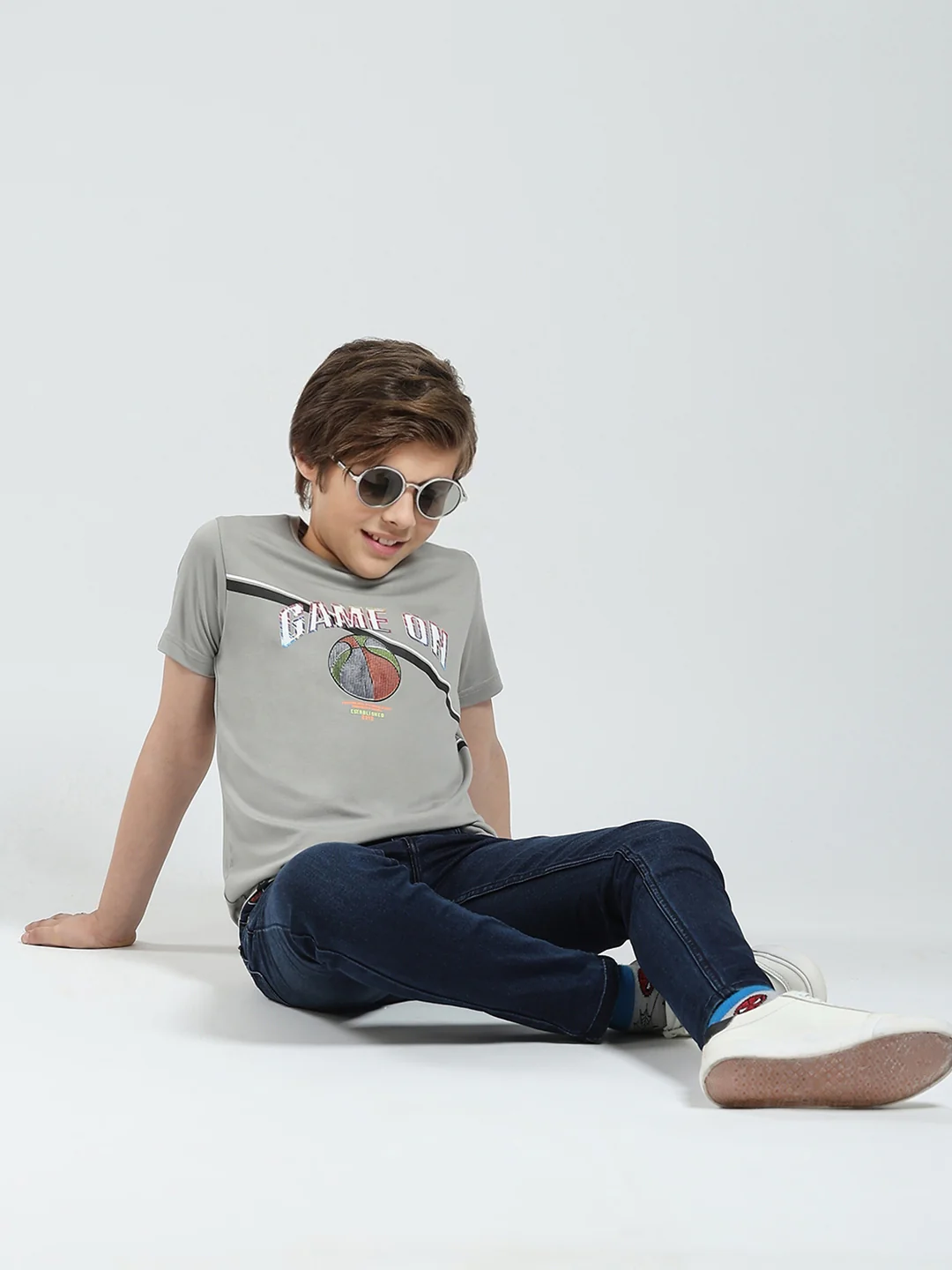 Boys Grey Printed Round Neck Half Sleeve T-Shirt - Image 2
