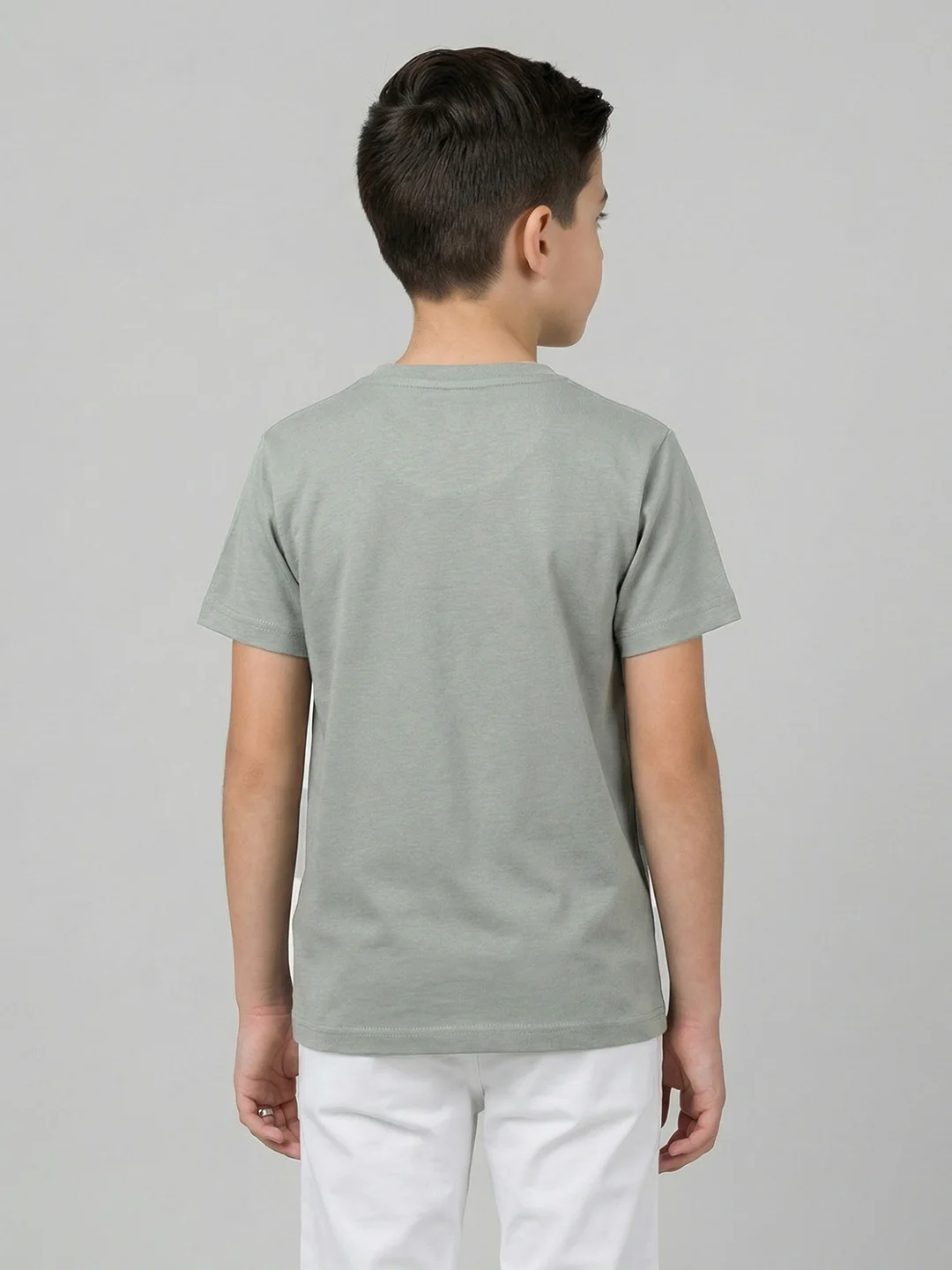 Boys Grey Printed Round Neck Half Sleeve T-Shirt - Image 3
