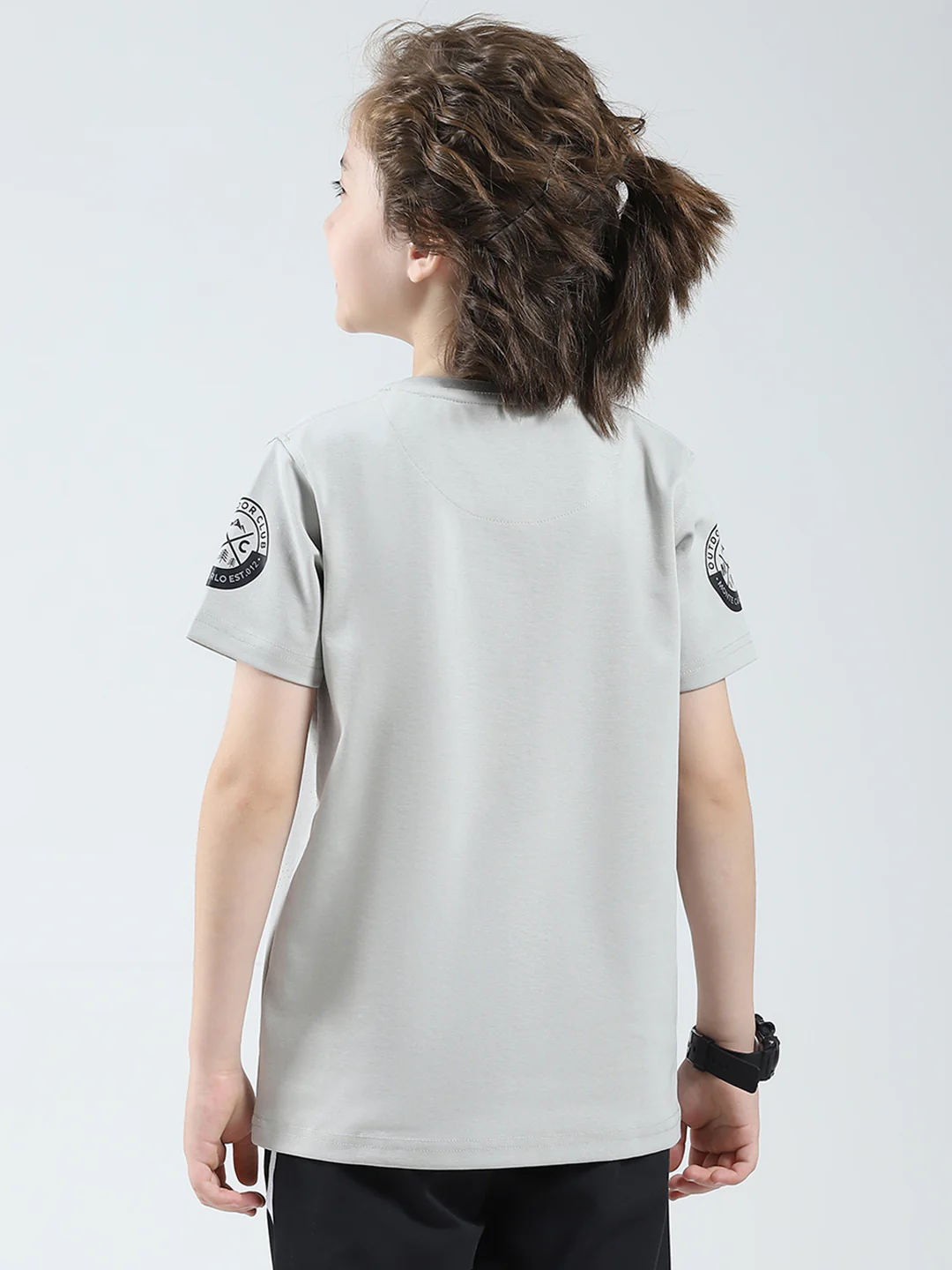 Boys Grey Printed Round Neck Half Sleeve T-Shirt - Image 5