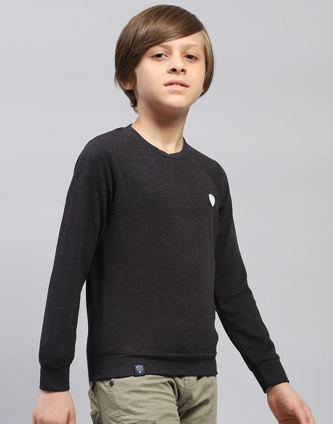Boys Grey Solid Round Neck Full Sleeve Sweatshirt - Image 4