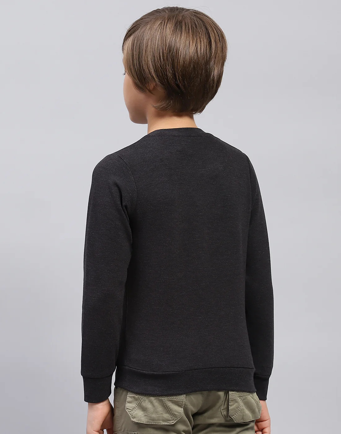 Boys Grey Solid Round Neck Full Sleeve Sweatshirt - Image 5