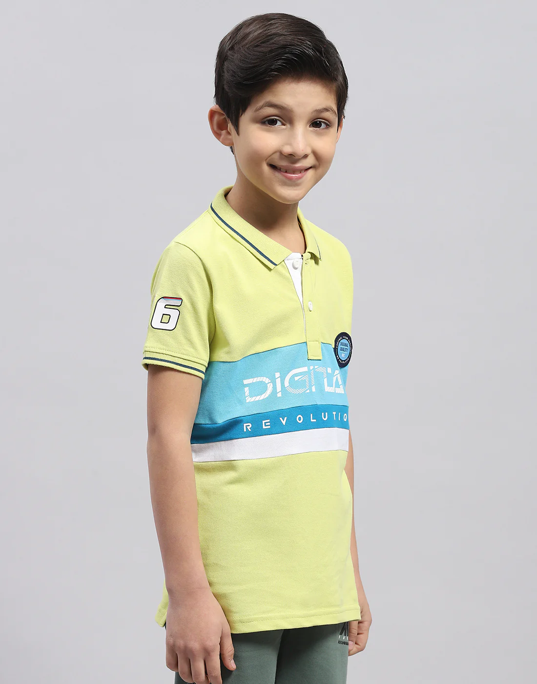 Boys Lime Green Printed Polo Collar Half Sleeve T-Shirt - Image 4