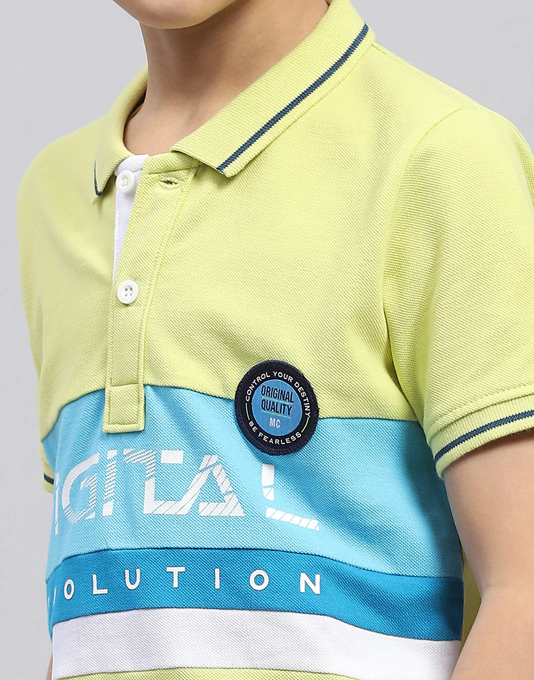 Boys Lime Green Printed Polo Collar Half Sleeve T-Shirt - Image 6