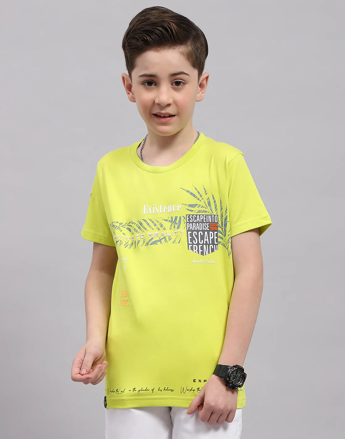 Boys Lime Green Printed Round Neck Half Sleeve T-Shirt - Image 2