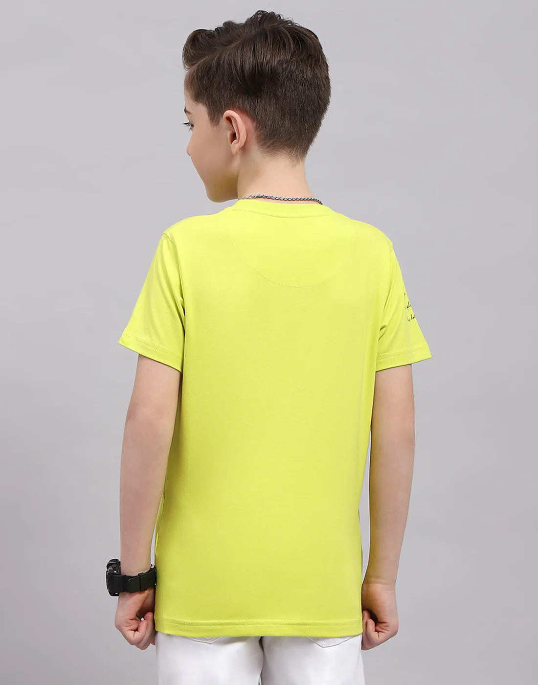 Boys Lime Green Printed Round Neck Half Sleeve T-Shirt - Image 5