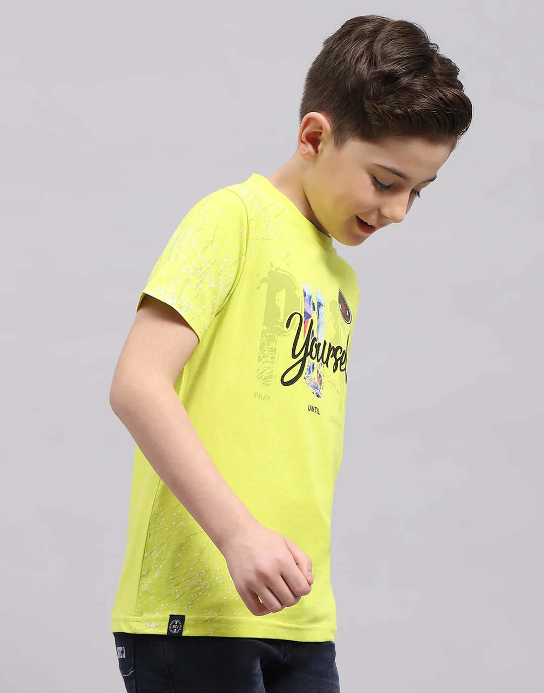 Boys Lime Green Printed Round Neck Half Sleeve T-Shirt - Image 4