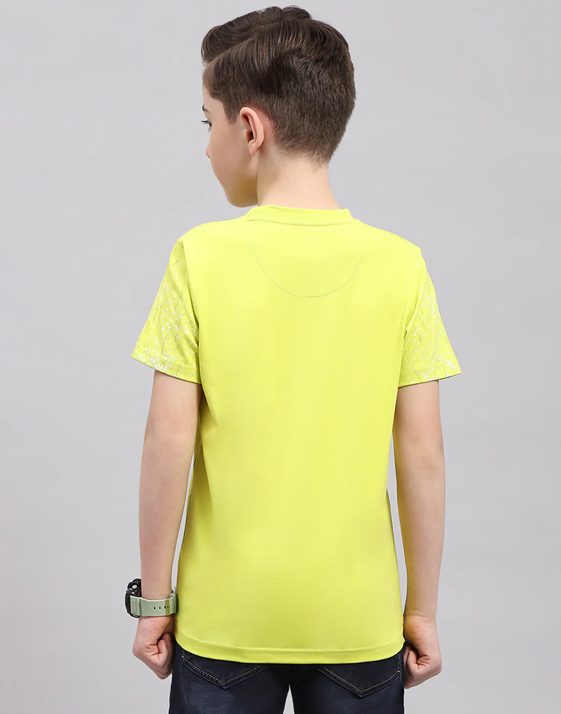 Boys Lime Green Printed Round Neck Half Sleeve T-Shirt - Image 5