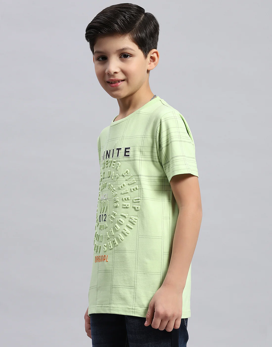 Boys Lime Green Printed Round Neck Half Sleeve T-Shirt - Image 3