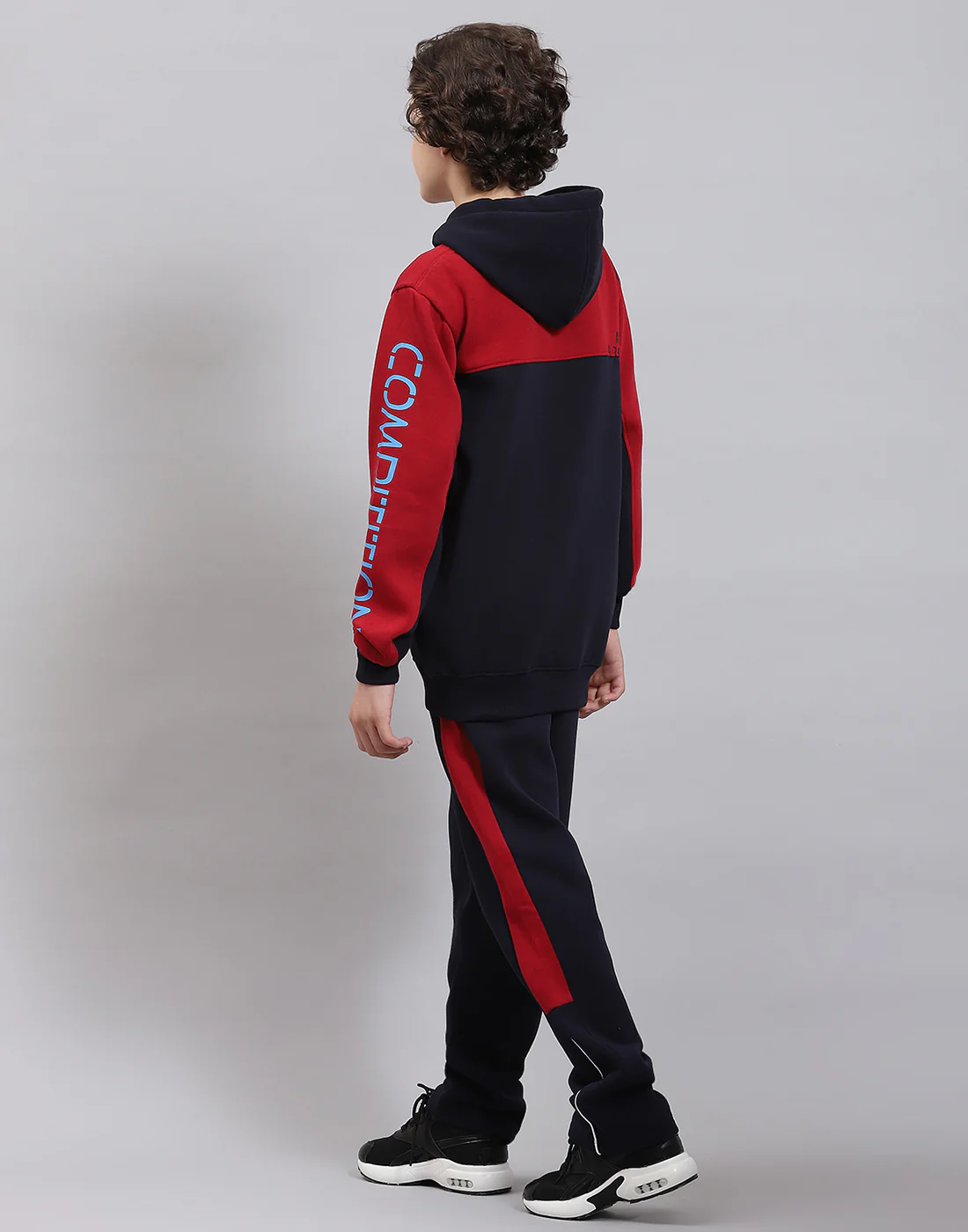 Boys Maroon & Navy Blue Printed Hooded Full Sleeve Tracksuits - Image 5