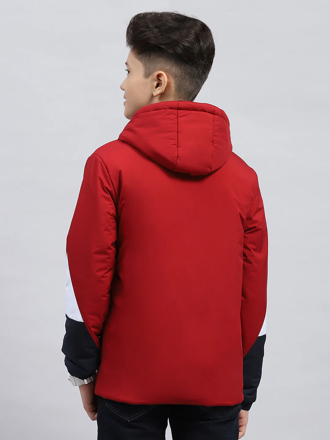 Boys Maroon Printed Hooded Full Sleeve Jacket - Image 5