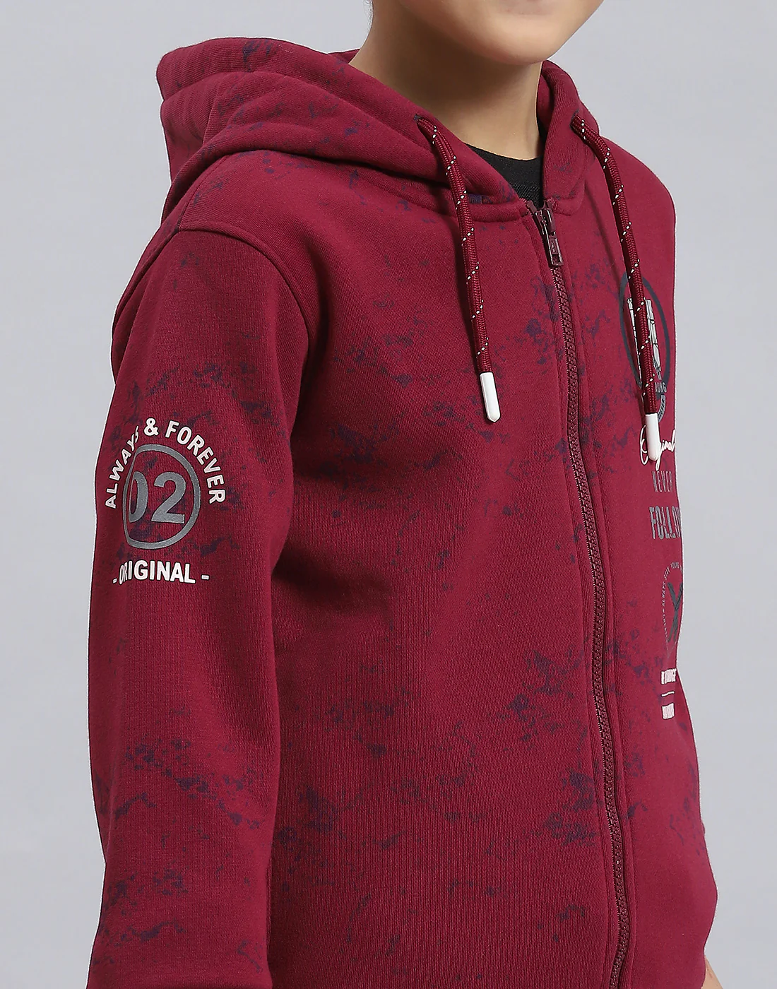 Boys Maroon Printed Hooded Full Sleeve Sweatshirt - Image 7