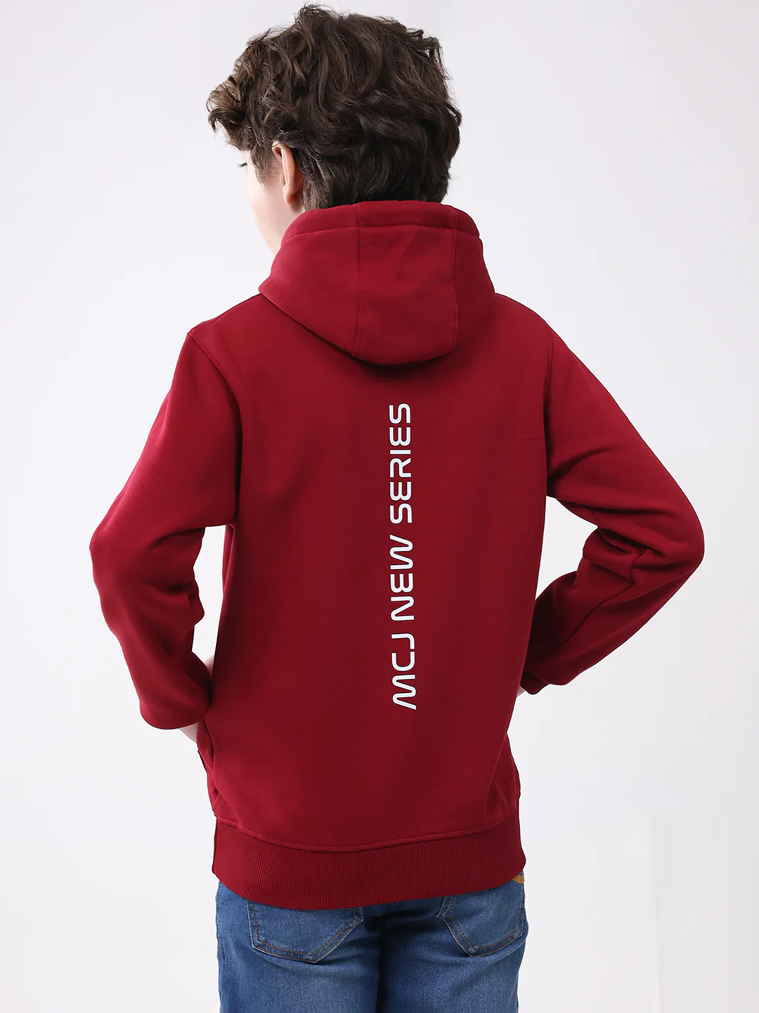 Boys Maroon Printed Hooded Full Sleeve Sweatshirt - Image 5