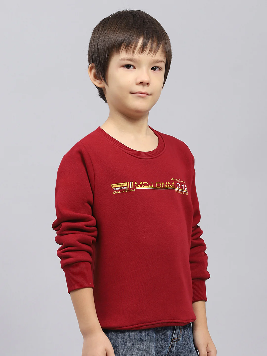 Boys Maroon Printed Round Neck Full Sleeve Sweatshirt - Image 4