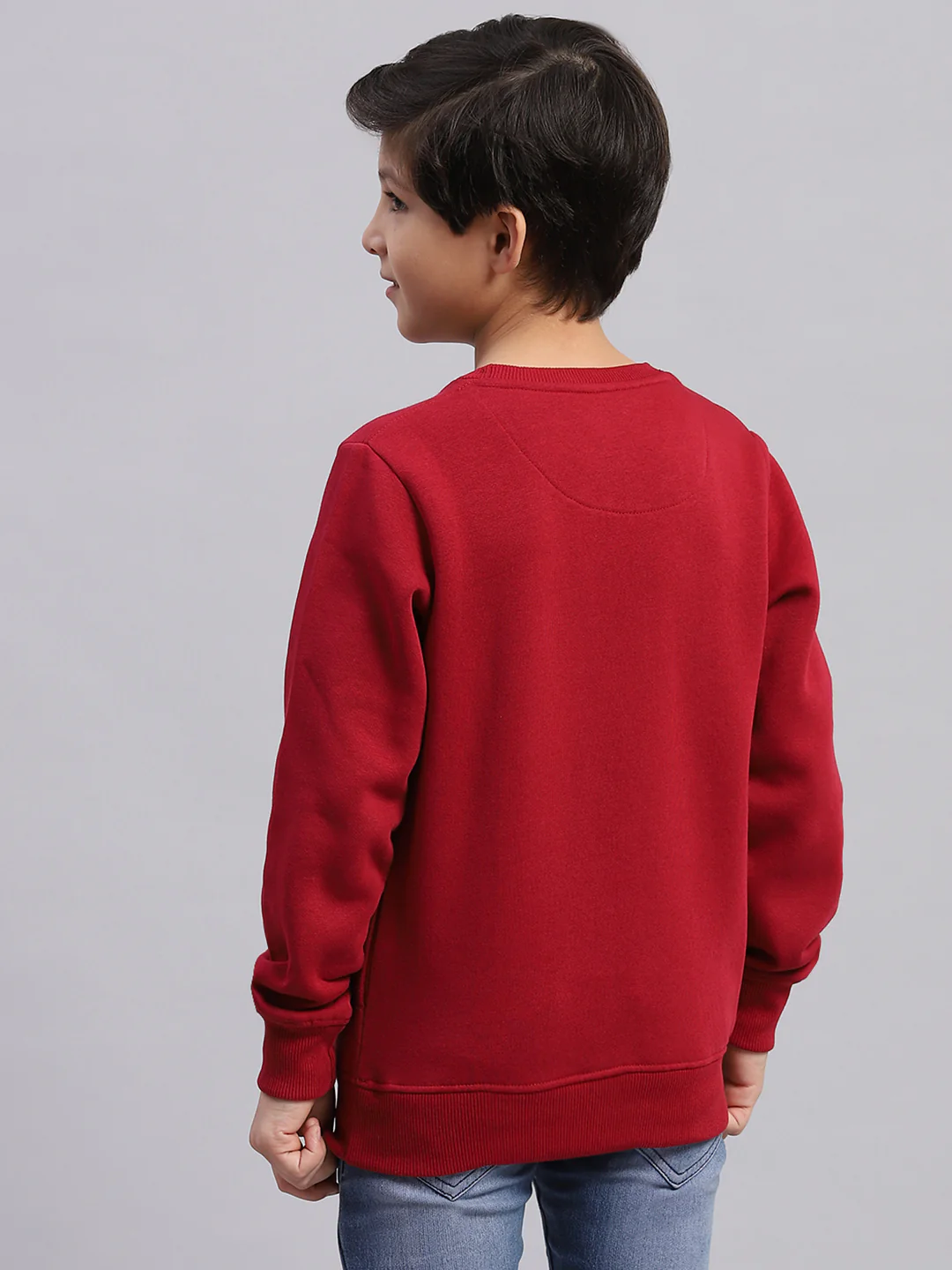 Boys Maroon Printed Round Neck Full Sleeve Sweatshirt - Image 5