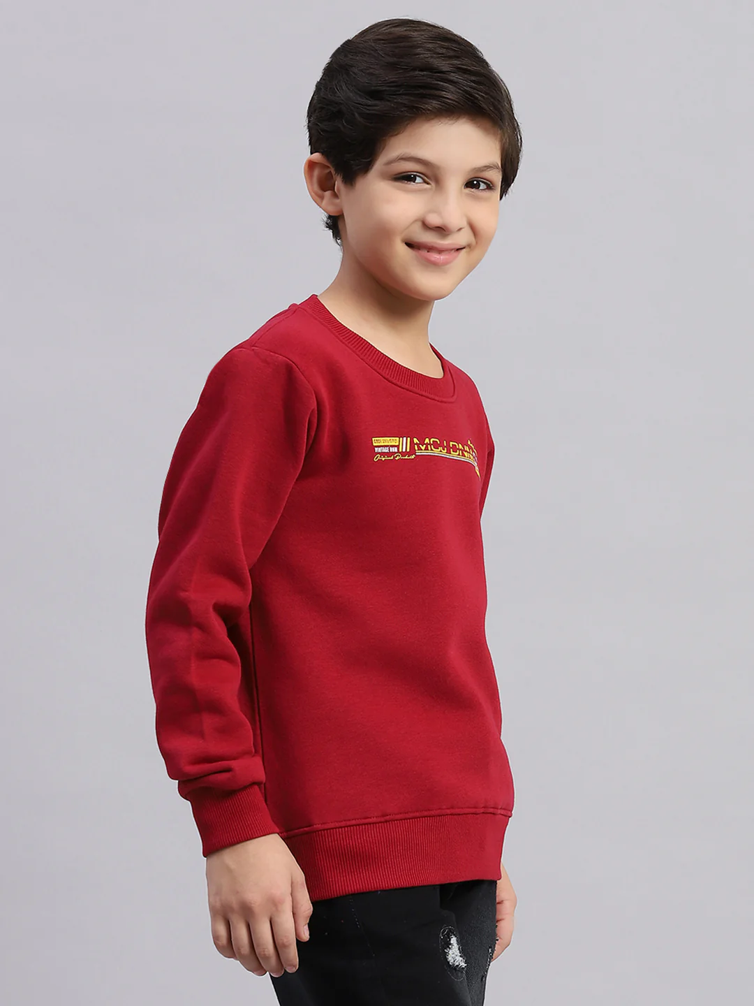 Boys Maroon Printed Round Neck Full Sleeve Sweatshirt - Image 4
