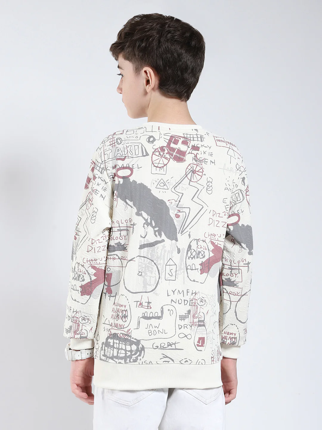 Boys Maroon Printed Round Neck Full Sleeve Sweatshirt - Image 5