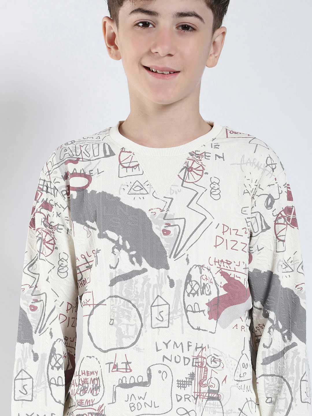 Boys Maroon Printed Round Neck Full Sleeve Sweatshirt - Image 6