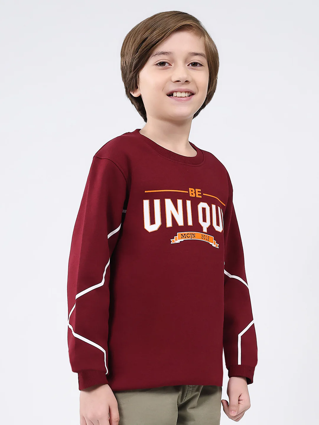 Boys Maroon Printed Round Neck Full Sleeve Sweatshirt - Image 4