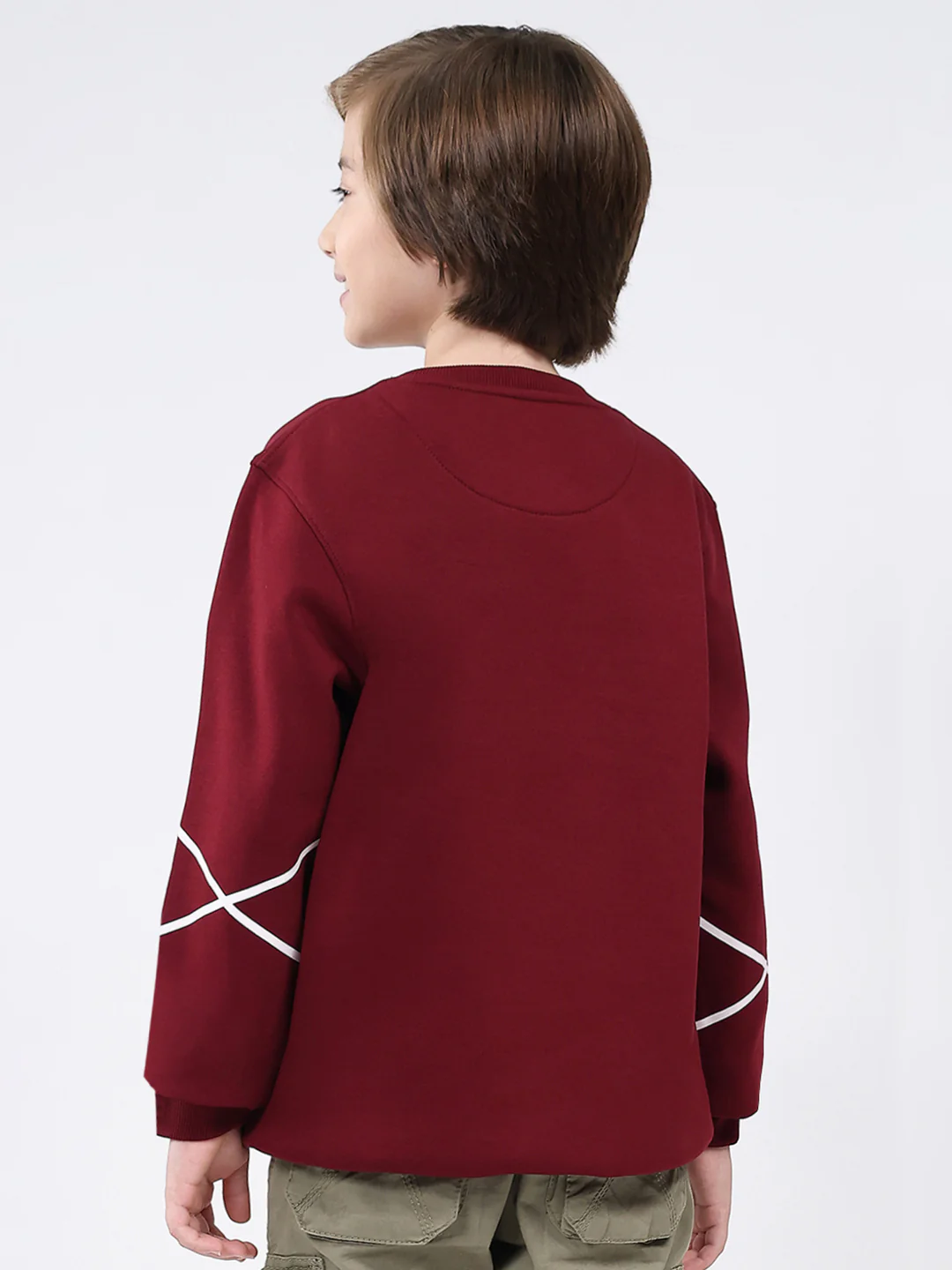 Boys Maroon Printed Round Neck Full Sleeve Sweatshirt - Image 5