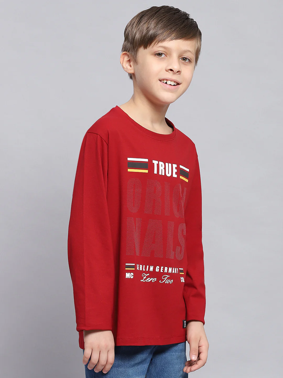 Boys Maroon Printed Round Neck Full Sleeve T-Shirts - Image 4